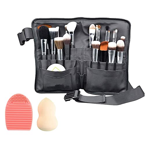 WasonD 32 Bolsillos Bolsa de Maquillaje Cosmético para Brochas Cuero de PU Delantal de Maquillador Pinceles Organizadores Make-up Pouches + Cepillo Limpieza Maquillaje