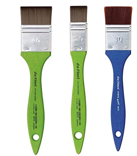 da Vinci Serie 5073 - Cepillo spalter de fibra sintética, verde, tamaño 20 mm, 40 mm, da Vinci serie 5074, tamaño 30 mm. Set de 3 piezas, fabricado en Alemania.