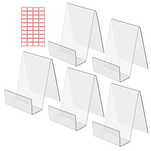 SUNYOK 5Pcs Soporte para libros transparente acrílico con etiquetas adhesivas rectangulares carteles de mesa soportes para folletos cuadros soportes para mesas para publicitarios inclinados mercancías