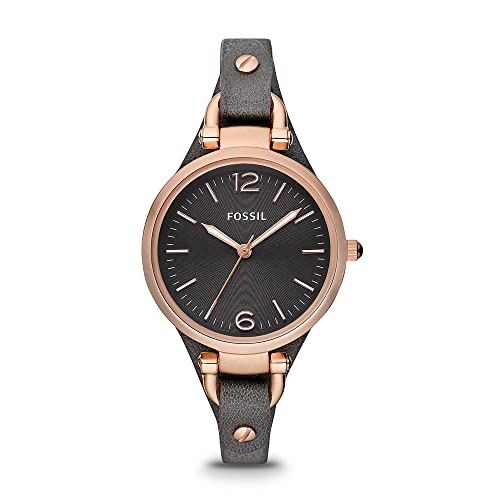 Fossil Reloj para mujer Georgia, movimiento de cuarzo, caja de acero inoxidable de 32 mm en color oro rosa con correa de piel auténtica, ES3077