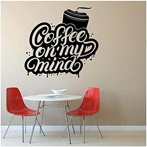 Calcomanías de vinilo para pared, pegatinas de arte de pared café en mi corazón caligrafía cafetería tienda papel cortado arte 57X55cm