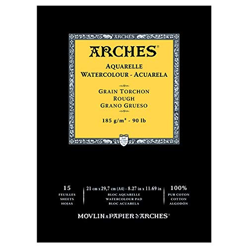 Arches Bloc para acuarela encolada 1 lado (15 hojas) – grano torchon – blanco natural 185 g/m² – A4