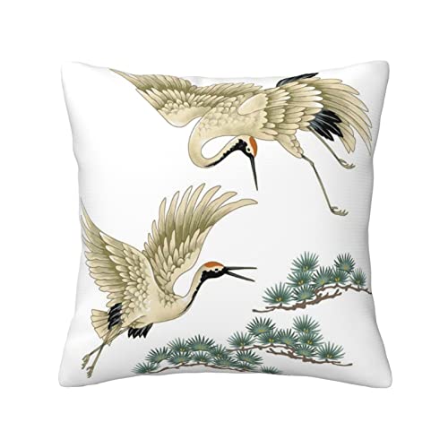 Dos grullas japonesas volando pintura tradicional cuatro estaciones universal funda de almohada sofá tela almohada cintura cuadrada almohada decoración del hogar funda de almohada