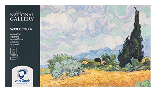 Van Gogh National Gallery - Caja de acuarelas finas, 18 tarrinas y 2 tubos de 10 ml, con pincel