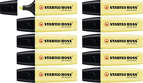 Marcador STABILO BOSS ORIGINAL pastel - Caja con 10 unidades - Color amarillo cremoso