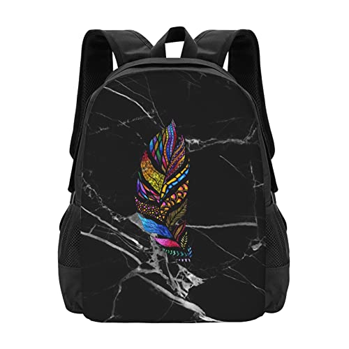 ENAQ - Colorida mochila de plumas de acuarela, mochila ligera clásica casual para mujeres y hombres, Negro, Taille unique