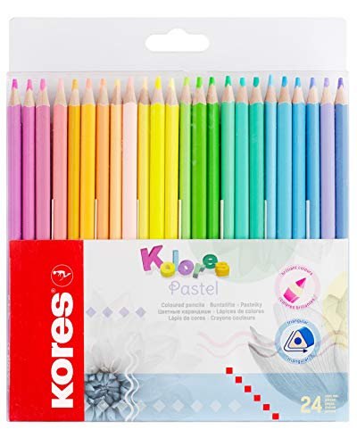 Kores - Kolores Pastel: 24 lápices de colores para niños, principiantes y adultos, tonos pastel para papel blanco, oscuro y kraft, juego de 24 colores surtidos.