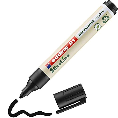 edding 21 EcoLine marcador permanente - negro - 1 rotulador - punta redonda 1,5-3mm - indeleble de secado rápido - resistente al agua y los borrones - cartón, plástico, madera, metal, tela - universal