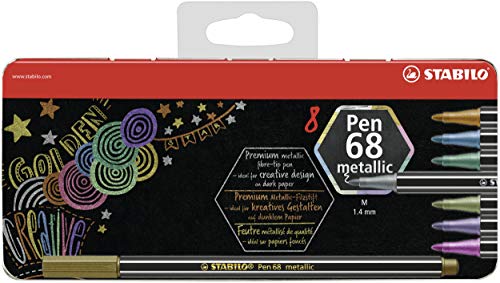 STABILO Rotulador metálico Pen 68 metallic - Estuche de metal con 8 colores