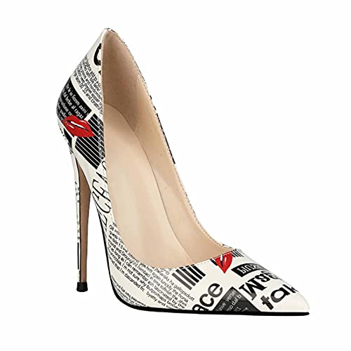 MUYEY Zapatos de tacón alto para mujer, talla grande, 12,5 cm, para ocasiones formales, para fiestas, con punta puntiaguda, color blanco, 33