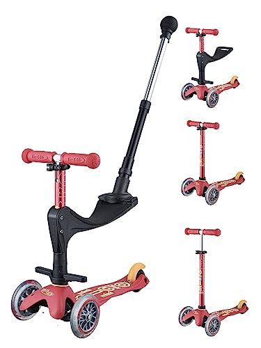 Micro Mini 3EN1 Deluxe Plus Patinetes, Juventud Unisex, Rojo Rubi (Rojo), Talla Única