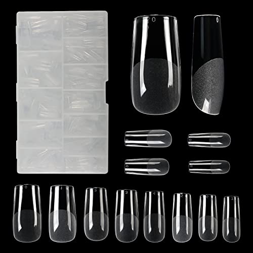 CHENYIYI 504PCS Cuadradas Uñas Postizas con Estuche Transparente Uñas de Gel Suaves para Uñas de Acrílico Profesional 12 Tamaños Uñas Postizas Artificiales para Extensiones de Uñas