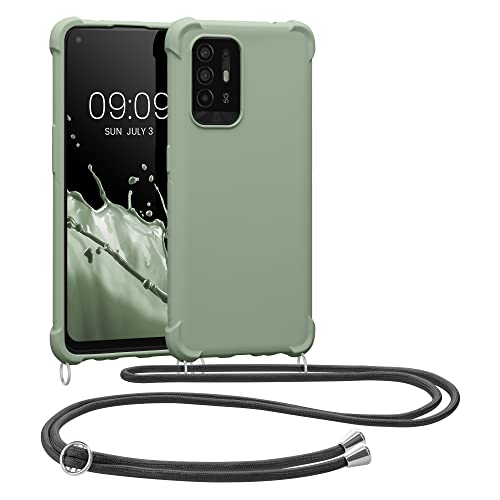 kwmobile Carcasa Colgante Compatible con OPPO A94 (5G) Funda con Cuerda - Funda con Correa Colgante Ajustable - Gris Verdoso Mate