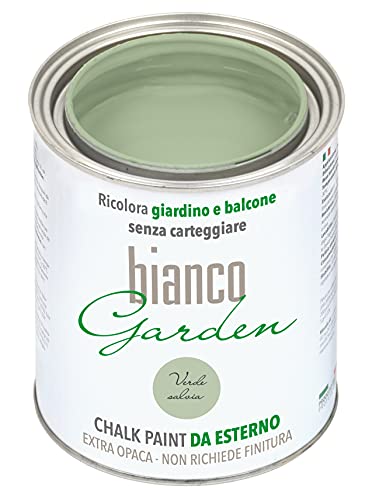 biancoShabby® Chalk Paint Verde Salvia - Pintura especial para exteriores - BiancoGarden - Restaura el jardín y el balcón sin pintar y sin acabado (1 litro)