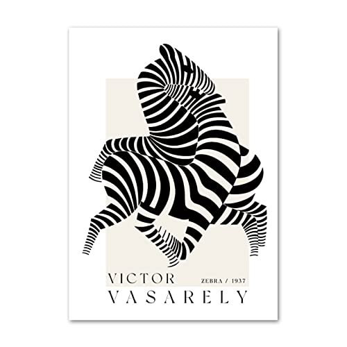 JQNDDP Victor Vasarely Poster Zebra Psychedelic Canvas Wall Art Victor Vasarely Prints and Painting Victor Vasarely Pictures para decoración del hogar 40x60cm Sin Marco