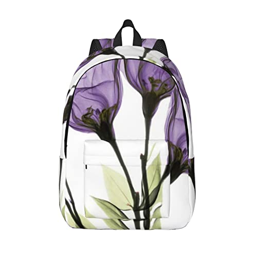 Hermosa mochila Giclée de flores moradas para niños y niñas, mochila de lona para adolescentes, mochila casual (S/M), Negro, S