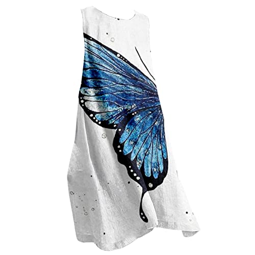 Vestido elástico suelto con estampado de mariposas para mujer, adecuado para playa casual, como pintura al óleo, estampado de flores, vestido largo ajustado, blanco, XXXL