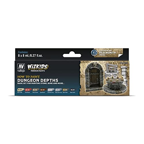 Acrylicos Vallejo 214959 80251 - Kit de pintura para maquetas de WizKids Dungeon Depths, 8 x 8 ml