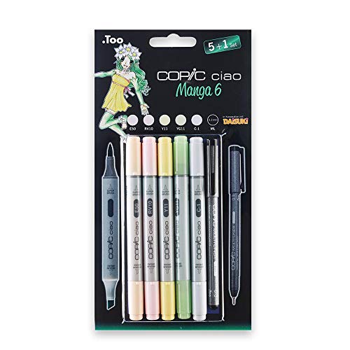 Copic Ciao - Juego de rotuladores (5 unidades, doble punta, incluye rotulador de punta fina 0,3 mm, para dibujar manga), tonos brillantes