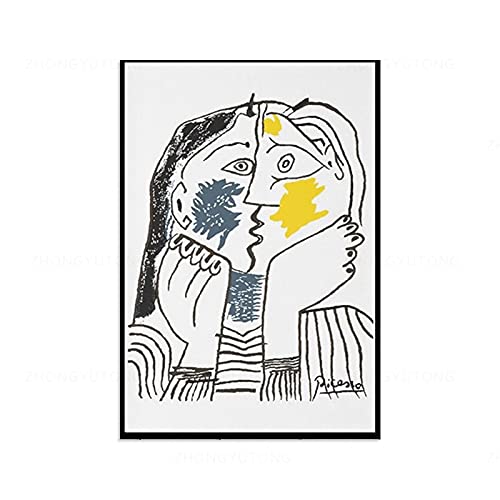 GEMMII Reproducción de obras de arte de Pablo Picasso The Kiss 1979 para camiseta, impresiones de Picasso, impresiones de lienzo de Picasso, pinturas de Picasso, 80x120cm sin marco