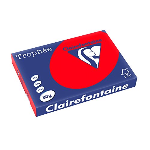 Clairefontaine Resma de papel, 80 gr/m², 500 hojas, Rojo Coral, A3 (42 x 29.7 cm)