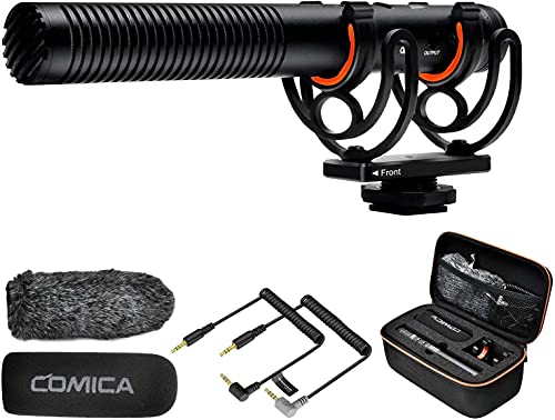 comica Video Micrófono, CVM-VM20 Cámaras Micrófono con OLED Display & Shock Mount & 3.5mm TRS/TRRS Cable, Micrófono Condensador Super-Cardioide para Cámaras DSLR Sony/Canon/Nikon/iPhone/Smartphone