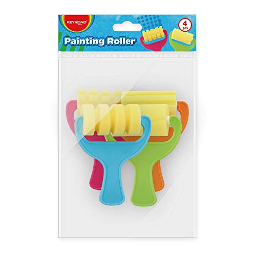 Set de Pintura con Rodillos de Esponja para Niños - 4 Unidades - Ideal para Pintar con Témperas - Mango de Colores - Esponja Absorbente - Material Escolar Ideal para Manualidades - Keyroad