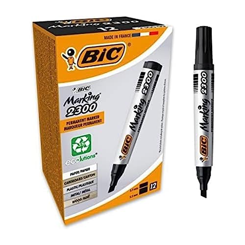 BIC Marking 2300 ECOlutions - Caja de 12 unidades, marcadores permanentes punta media biselada, color negro