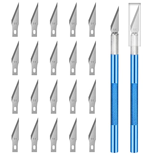 Zimoer Juego De Bisturí, Juego De Cuchillos Precisión, Cuchillos De Arte De Acero Inoxidable De Precisión, Cutter Precision, Cutter Manualidades, Escalpelo,con 2 Asas 20 Recambio Cuchilla (Plateado)