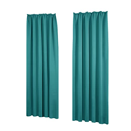 Deconovo Cortinas Dormitorio Moderno Tela Suave Gruesa para Ventanas de Habitación Juvenil con Fruncido 2 Piezas 140x138cm Turquesa