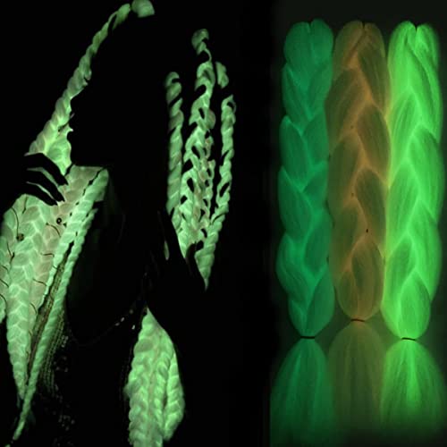 KARLOR Extensiones de pelo sintético brillante por la noche, con trenzas fluorescentes, para trenzar el pelo trenzado de Crochet Twist (60 cm,blanco)