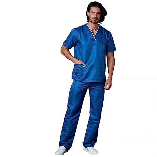 GALLANTDALE Uniforme Sanitario Pijama Ropa De Trabajo Dr House Hombre Repelente Antibacterial Esterilizable Resistente Medico Veterinario Doctor Color Azul Rey Talla XL