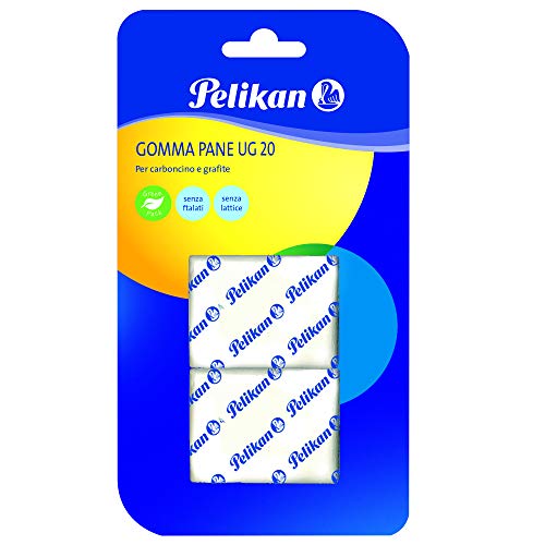 Pelikan Goma de Borrar UG 20, Color Blanco, Adecuada para Dibujo Técnico, Artístico y Escolar, Goma Moldeable para Carboncillo, Lápiz y Grafito, Escuela y Oficina, Blíster de 2 Piezas