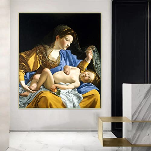 SDVIB Artemisia Gentileschi La Virgen con el niño Cristo durmiente Lienzo Pintura al óleo Obra de arte Imagen Decoración Impresiones 80x80cm Sin marco