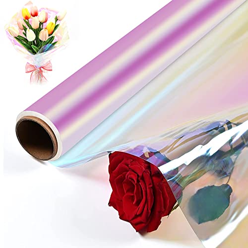 THATSRAD Rollo de Papel Celofán Colores Iridiscente 40cm*15M/ 1,8dmm Papel de Película Iridiscente Papel Transparente para Envolver Regalos, Flores, Decoracón Ramo, Relleno de Cestas, Bolsas Chuches