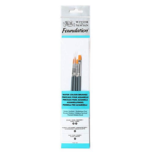 Winsor & Newton Pinceles para acuarela Foundation, set de 4 Unidades, sintéticos, pinceles surtidos