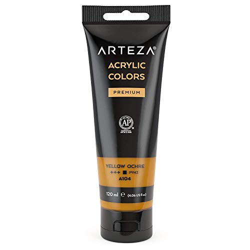 ARTEZA Pinturas acrílicas | Color Amarillo Ocre | Bolsa individual de 120 mililitros | Pinturas acrílicas para lienzos