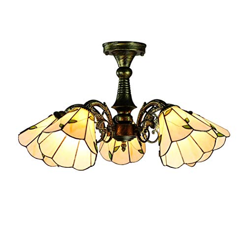 Luz de techo estilo Tiffany, lámpara de pantalla de vidrio de vidrio de 6 pulgadas, lámpara colgante multicolor para dormitorio/sala de estar/cafetería/comedor (Size : 5 heads)