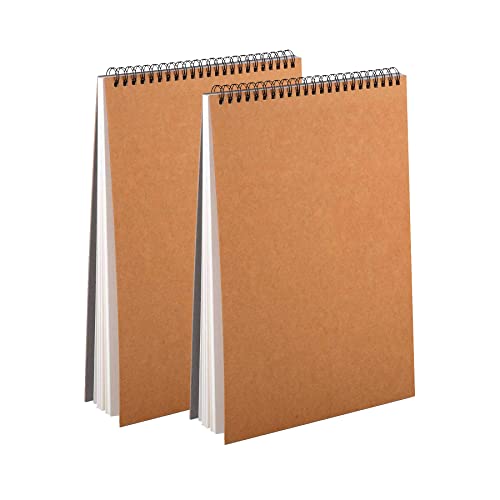 Aunphuw Bloc de Dibujo A4 Sketchbook 2Pcs, 120 gsm Blanco Bloc de Dibujo Encuadernado en Espiral con Cartón Dduro Duradero sin ácido para Niños Adultos Artistas, 60 páginas