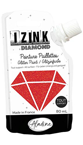 Aladine - Izink Diamond - Pintura con purpurina - Ultra concentrada en lentejuelas - Decoración todo soporte - DIY y ocio creativos - Made in France - Botella flexible de 80 ml - Rojo