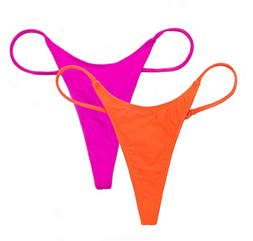 SHEKINI Traje de Baño para Mujer Bikini Pantalones de Baño Cintura Baja Brasileño Braguitas de Bikini Tanga Sexy Pantalones de Bikini de Playa(M,Naranja Fluorescente+Rose Fluorescent)