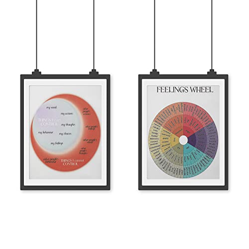 2 Piezas Carteles de Rueda de Las Emociones, Feelings Wheel Decoración Círculo Cromático de Colores Terapia de Salud Mental Tabla de Emociones para Escuela Sala de Consejería Hogar Oficina