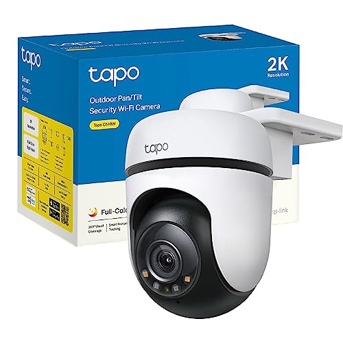 Tapo C510W - Cámara de vigilancia Wi-FI para Exteriores de 360º, visión Nocturna a Todo Color de 2k (3MP), detección de Personas con IA, Seguimiento de Movimiento Inteligente, IP65
