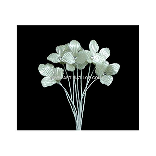 Artipistilos® Flor De Porcelana Fría Tres Hojas Con Cristal - Perla - Flores De Porcelana
