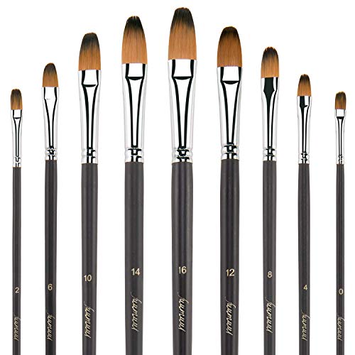 Fuumuui Filbert Paint Brushes -Artist Paint Brushes for Watercolor, acrylics, Oil Paint, Gouache Suitable for Beginners, Artists and Students 9pcs Long Handle