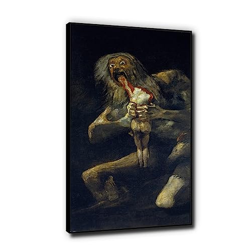 Phyrek123 Francisco Goya Reproducciones de arte enmarcadas Saturno devorando a su hijo Reproducciones de pinturas famosas Lienzo con marco negro Arte de pared 40x76cm Enmarcado negro