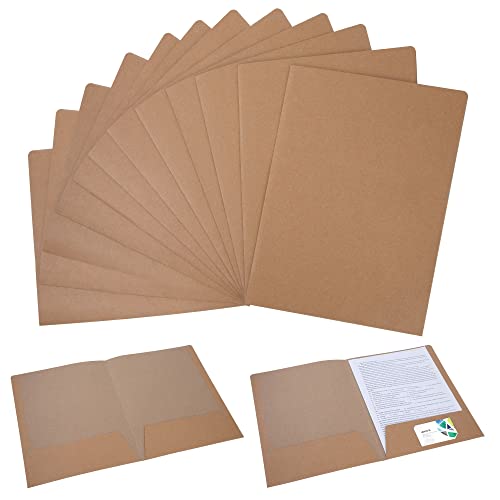 Carpetas de Papel Kraft con Solapa A4 para Llevar Documentos, Presentaciones, Contratos o Informes, Color Marrón Subcarpetas Simples (12 Unidades)