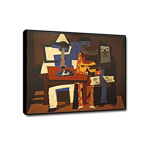 JZSDGB Enmarcado negro-tres musicos de Picasso Reproducciones de pinturas en lienzo famosos Cuadro de arte de pared Carteles e impresiones para la decoración del hogar 30x35cm(12x14in)