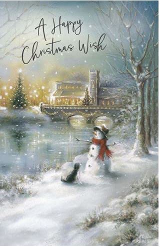 UK Greetings - Tarjeta de felicitaci�n de Navidad, mu�eco de nieve y perro en Riverbank