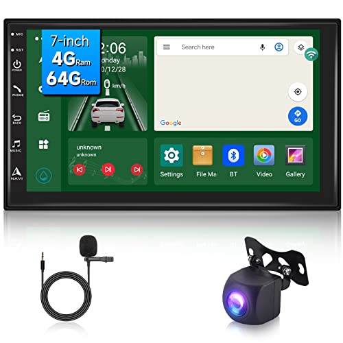 Podofo Android Radio Coche 2 DIN 4 RAM+64 ROM Tarjeta SIM Inalámbrica Carplay Android Auto con 7'' Pantalla Táctil FM/Am/RDS Bluetooth 5.1 DSP 8UI Mirror Link AHD Cámara de Visión Trasera